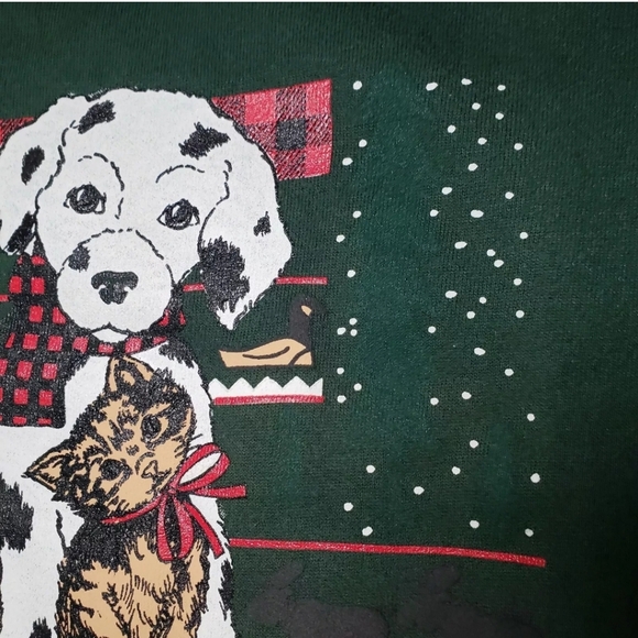 Vintage 90s Gopher Sport Dalmatian Dog Cat Plaid Collar Sweatshirt Large Winter - Picture 4 of 12